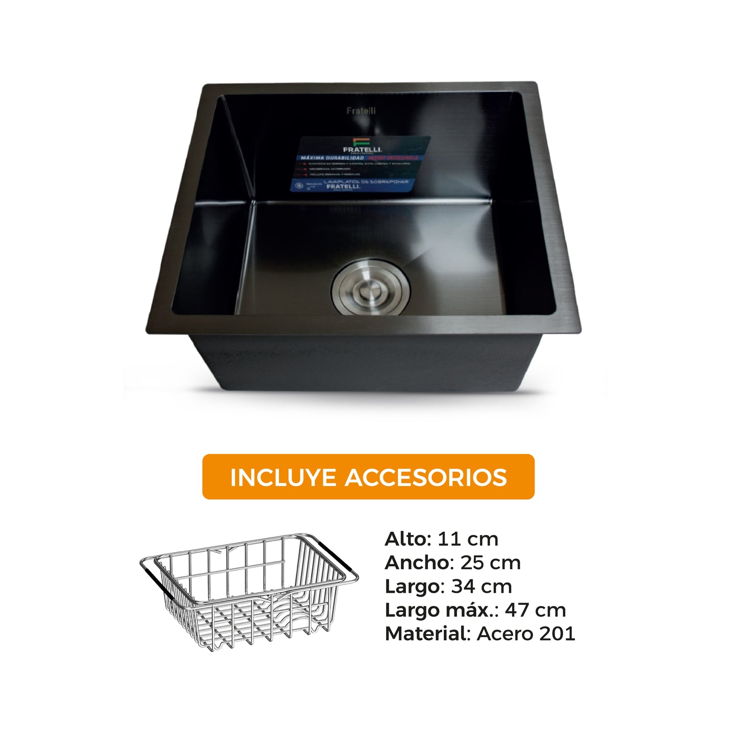 Lavadero P/ Marmol 50X44X23Cm Nano Black Infinity Premium - Fratelli