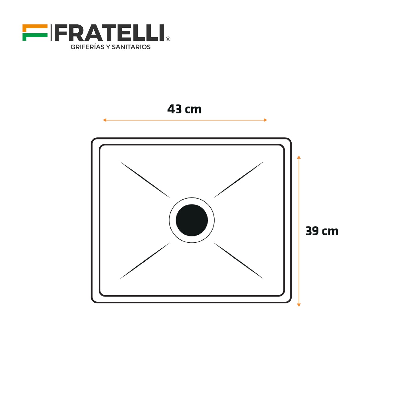 Prm-4339B Lavadero Prime De Acero Inox. Black C/Desague Y Canastilla 43X39X23Cm - Fratelli