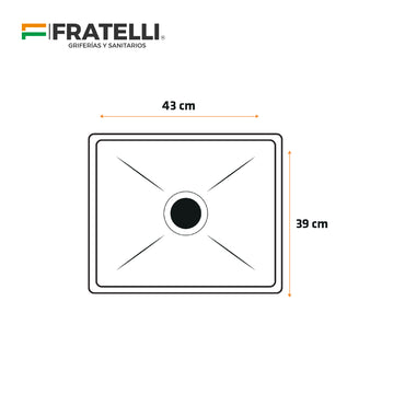 Prm-4339B Lavadero Prime De Acero Inox. Black C/Desague Y Canastilla 43X39X23Cm - Fratelli
