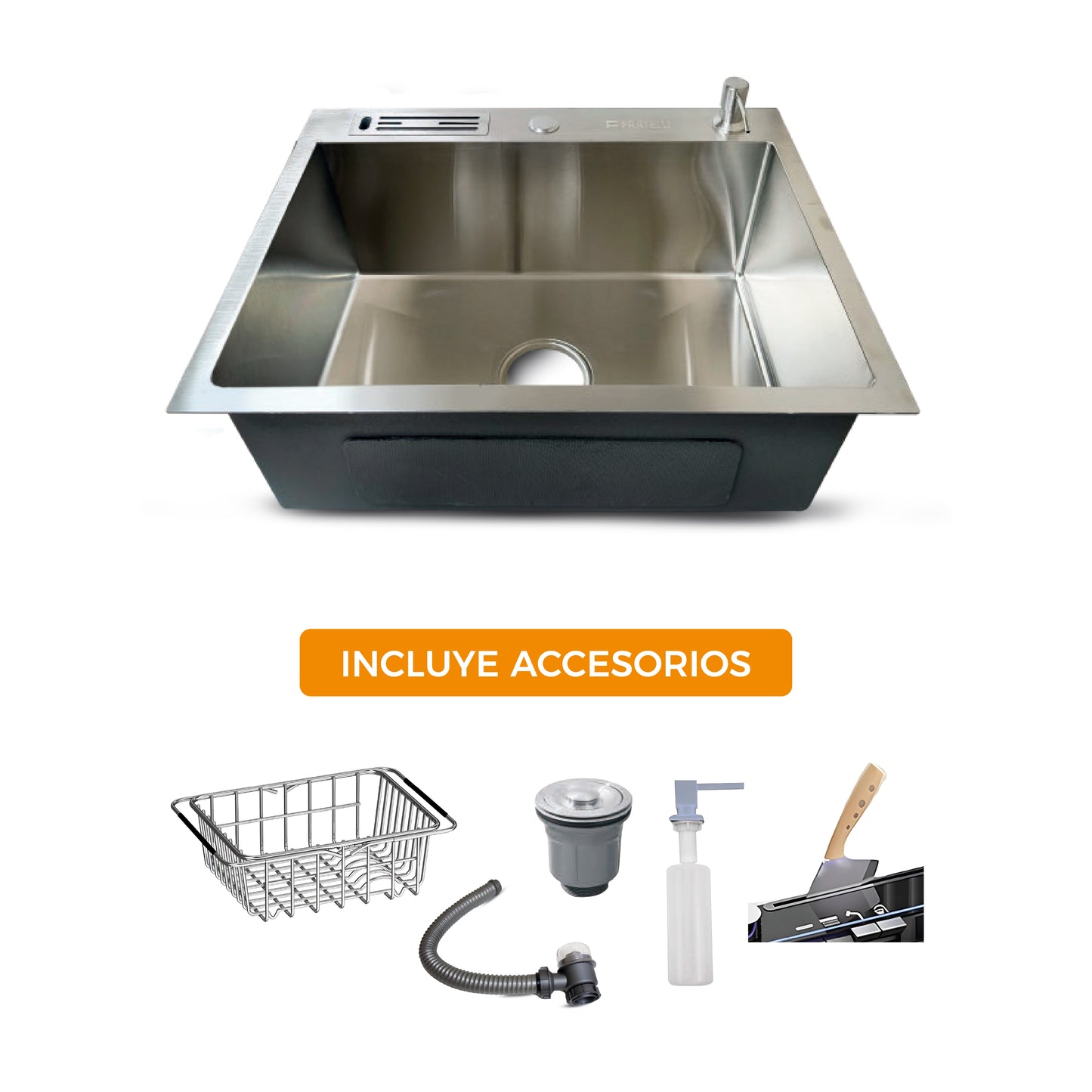Prm-6045S Lavadero Prime De Acero Inox. Satinado C/Acces. 60X45X23Cm - Fratelli