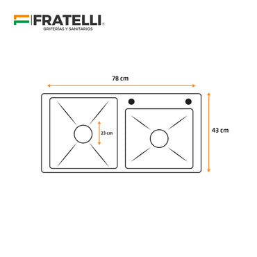 Prm-7843S Lavadero Prime De Acero Inox. Satinado Doble Poza C/Acces. 78X43X23Cm - Fratelli
