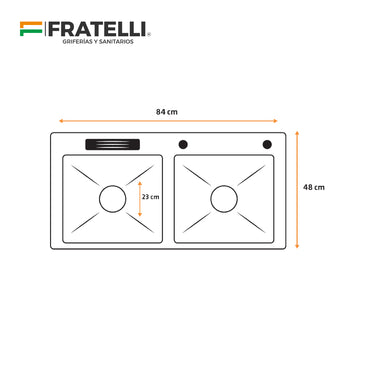 Prm-8448S Lavadero Prime De Acero Inox. Satinado Doble Poza C/Acces. 84X48X23Cm - Fratelli