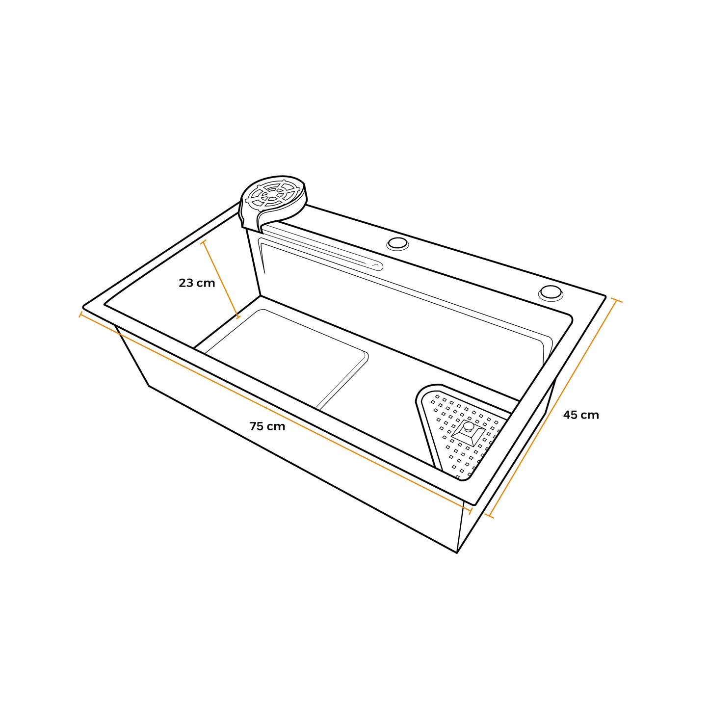 Mvl-7545B Lavadero Multifuncional Marvelous De Acero Inox. Black C/ Acces. 75X45X23Cm - Fratelli