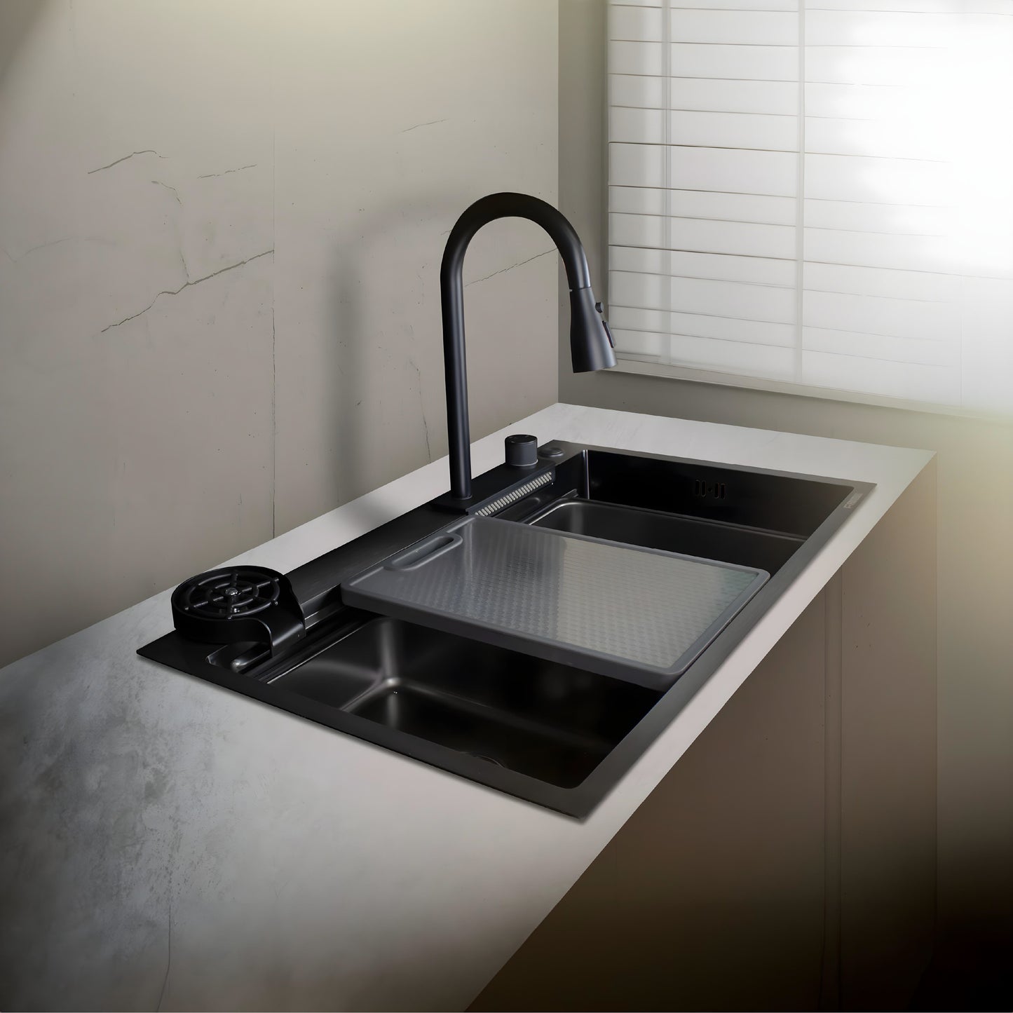 Mvl-8250B Lavadero Multifuncional Marvelous De Acero Inox. Black C/Mezc. Y Acces. 82X50X23Cm - Fratelli