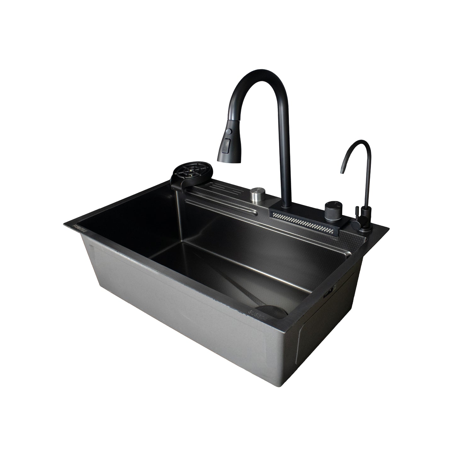 Ml-7545B -Lavadero Multifuncional Milos De Acero Inox. 304 Black C/Mezcladora +Filtro De Agua (4 Funciones) 75X45X23 Cm -Fratelli Premium