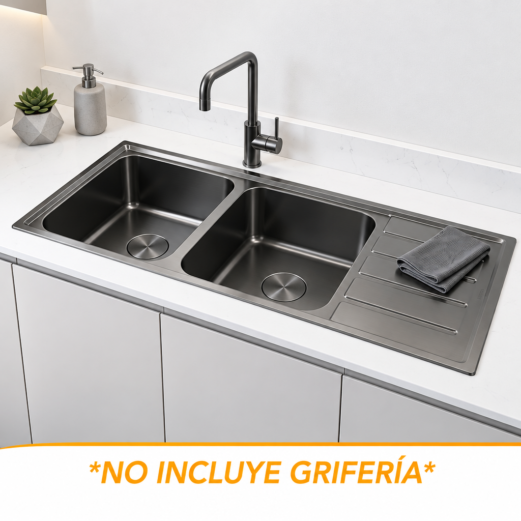 LAVADERO DOBLE POZA NANO BLACK FT - 120X50B - FRATELLI - (NUEVO)