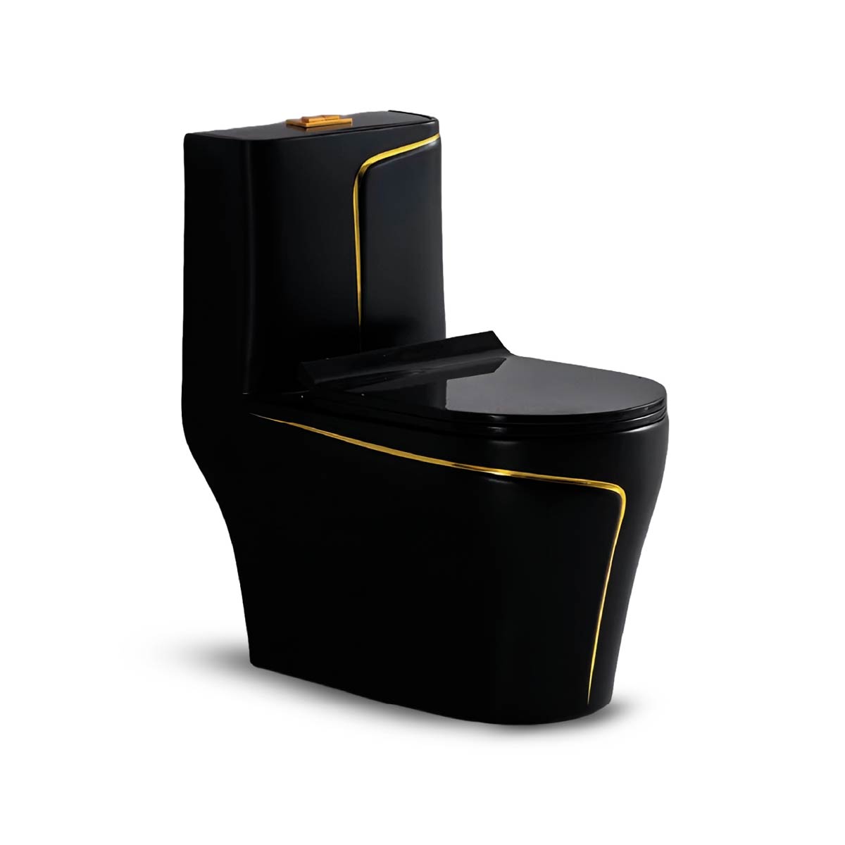 Inodoro One Piece + Tapa Asiento Y Acces. Minimalista Negro C/Dorado 8676Bgl (70X39X75) - Fratelli