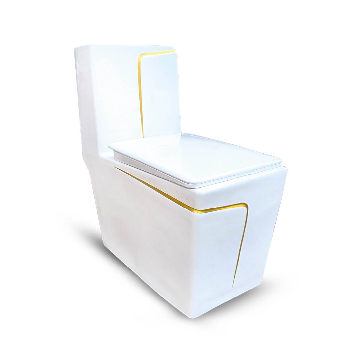 Inodoro One Piece + Tapa Asiento Y Acces. Minimalista Blanco C/Dorado 2328Gl (69X35X76) - Fratelli