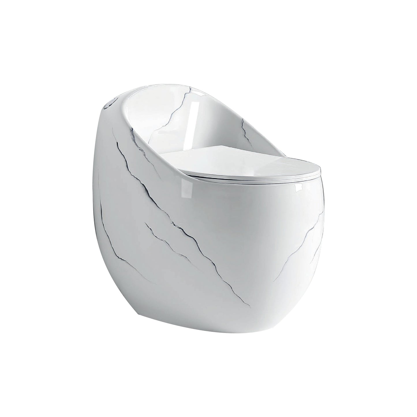 Inodoro One Piece Zeus + Tapa Asiento Y Acces. Ovalado Blanco Marmoleado (660X490X630) - Fratelli Premium