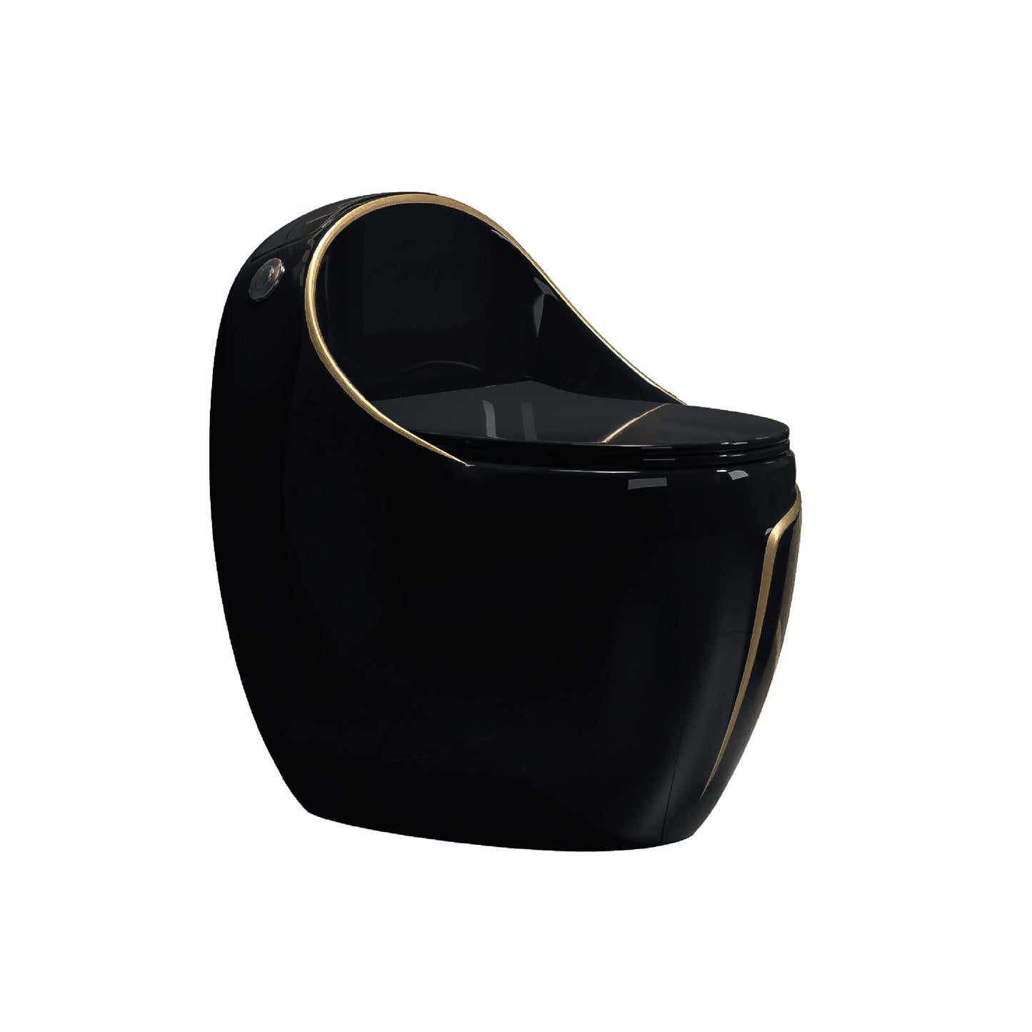 Inodoro One Piece Girasol + Tapa Asiento Y Acces. Ovalado Negro Y Linea Dorada (640X415X640) - Fratelli Premium