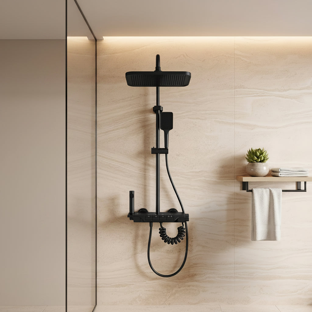 DUCHA MULTI. MODERNA SFNA 4 TECLAS C/ROCIADOR NEGRO - FRATELLI