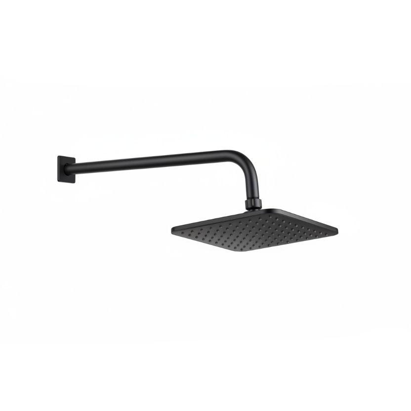 CABEZA DE DUCHA CUADRADA ABS 8'' W-140 + BRAZO DE ACERO 40 CM NEGRO -FRATELLI