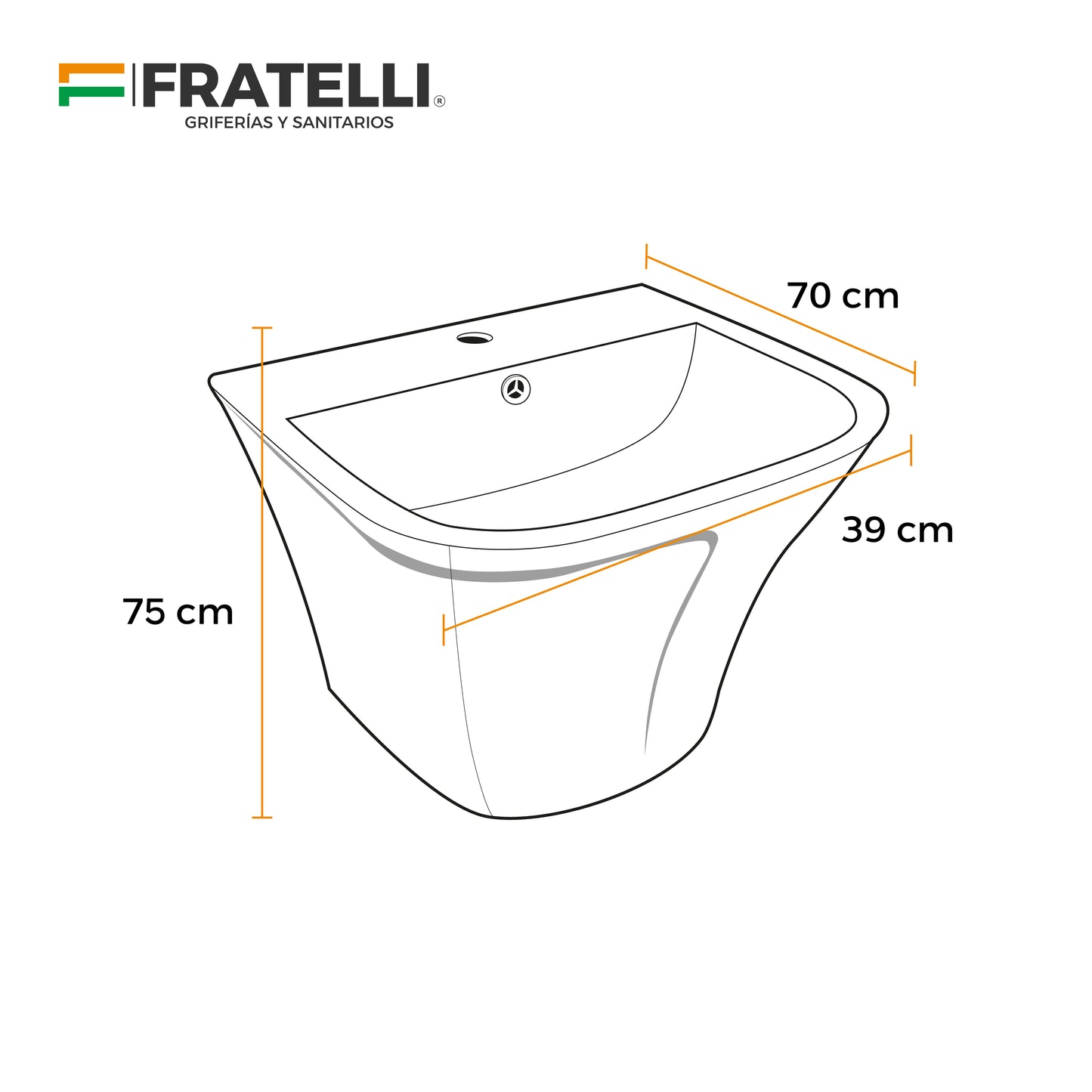 Lavatorio Semipedestal Minimalista Blanco C/Dorado 866Gl (49.5X44X39) - Fratelli