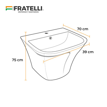 Lavatorio Semipedestal Minimalista Blanco C/Dorado 866Gl (49.5X44X39) - Fratelli