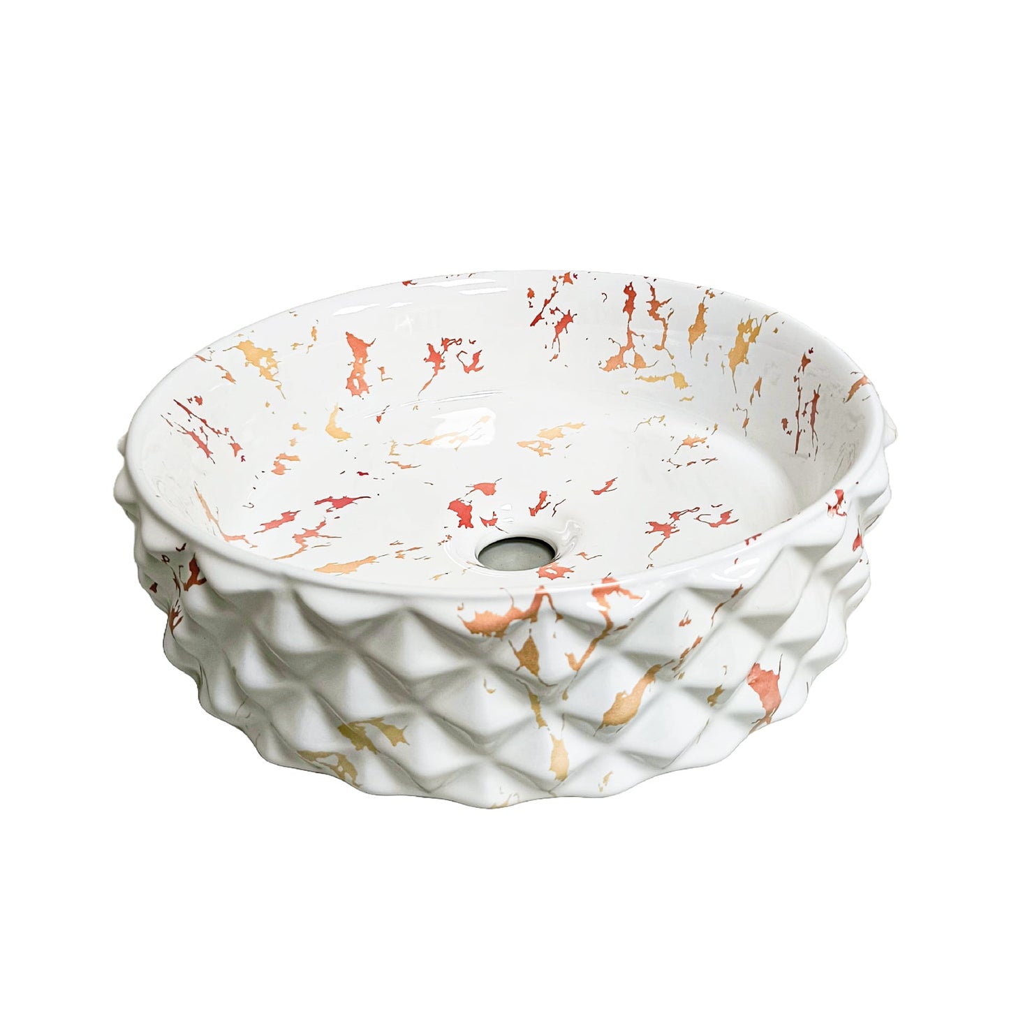 Cuenco Loza (456-4) Mod.Circular Marmoleado Blanco C/Rojo Diamante 37.5X37.5X12 - Fratelli