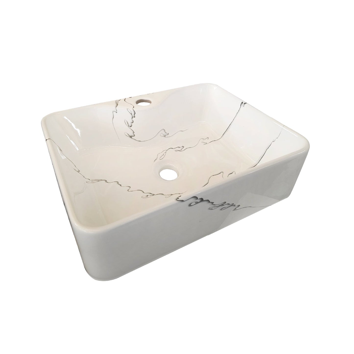 Bowl Loza (120D-A6) Mod. Cuadrado Marmoleado Blanco C/Negro 48X37X13 - Fratelli