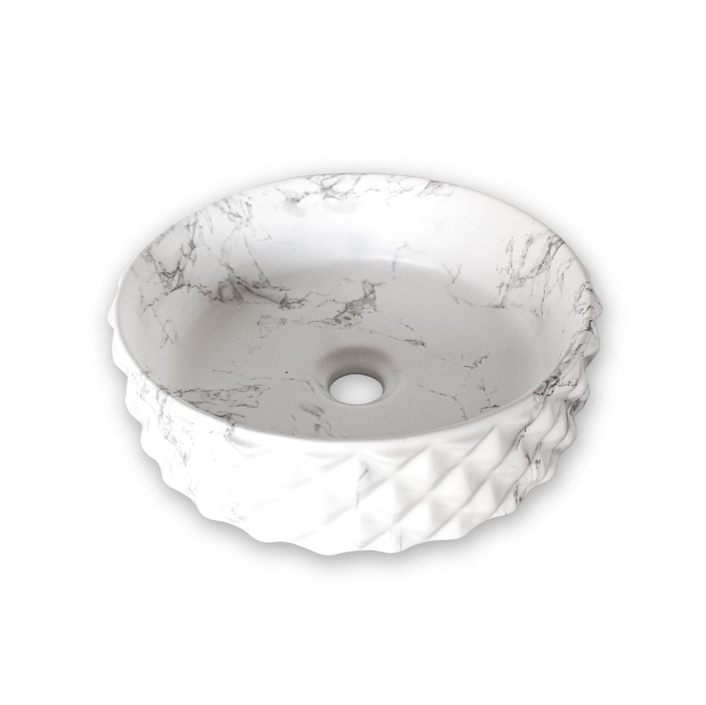 Cuenco Loza (463-6) Mod. Circular Marmoleado Blanco C/Gris Diamante 37.5X37.5X12 - Fratelli