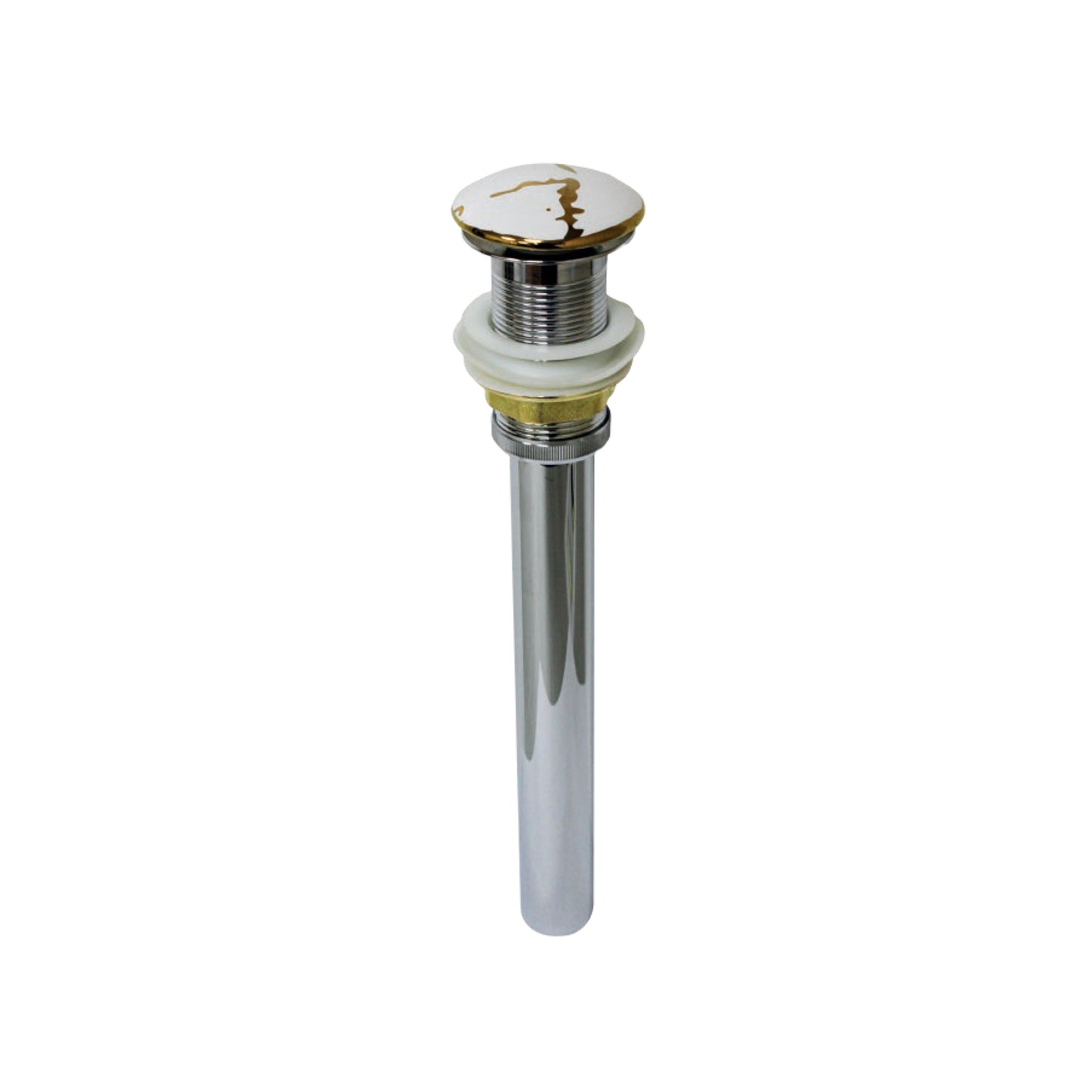 Desagüe Push Cerámico S/Rebose P/Bowl (168) Marmoleado Blanco C/Dorado Cola (23 CM) - Fratelli