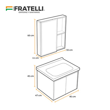 Mueble De Baño + Espejo De Aluminio Bs801-60 - Fratelli