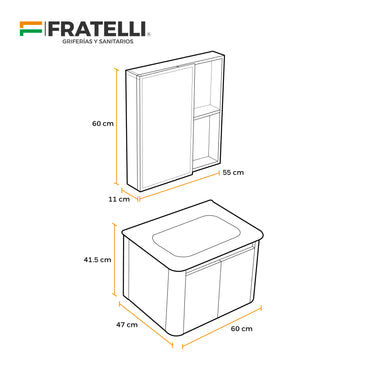 Mueble De Baño + Espejo De Aluminio Bs803-60 - Fratelli
