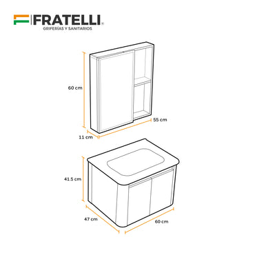 Mueble De Baño + Espejo De Aluminio Kq708Z-60 - Fratelli