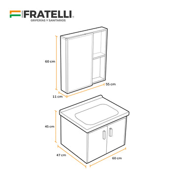 Mueble De Baño + Espejo De Aluminio Kq701-60 - Fratelli