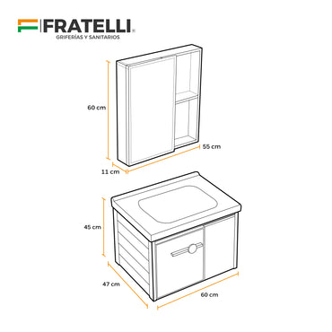 Mueble De Baño + Espejo De Aluminio Kf802Z-60 - Fratelli