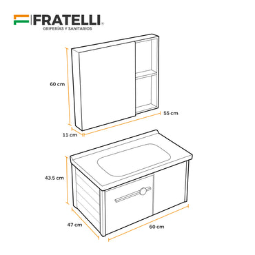 Mueble De Baño + Espejo De Aluminio Kq704Z-60 - Fratelli