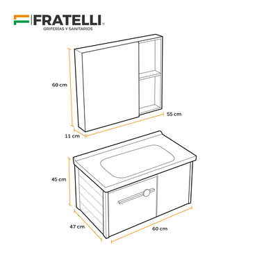 Mueble De Baño + Espejo De Aluminio Qh401-60 - Fratelli