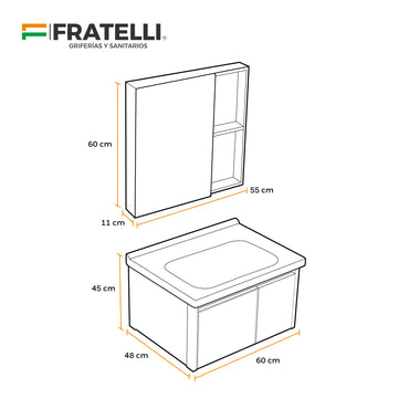 Mueble De Baño + Espejo De Aluminio Sh602-60 - Fratelli
