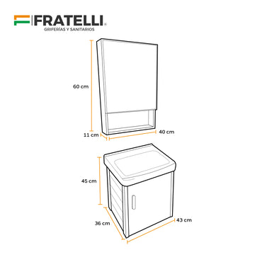 Mueble De Baño + Espejo De Aluminio Kq706-43 - Fratelli