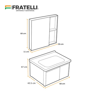 MUEBLE DE BAÑO DE ALUMINIO + ESPEJO CON SENSOR LED - KQ704Z-60 BONE - FRATELLI