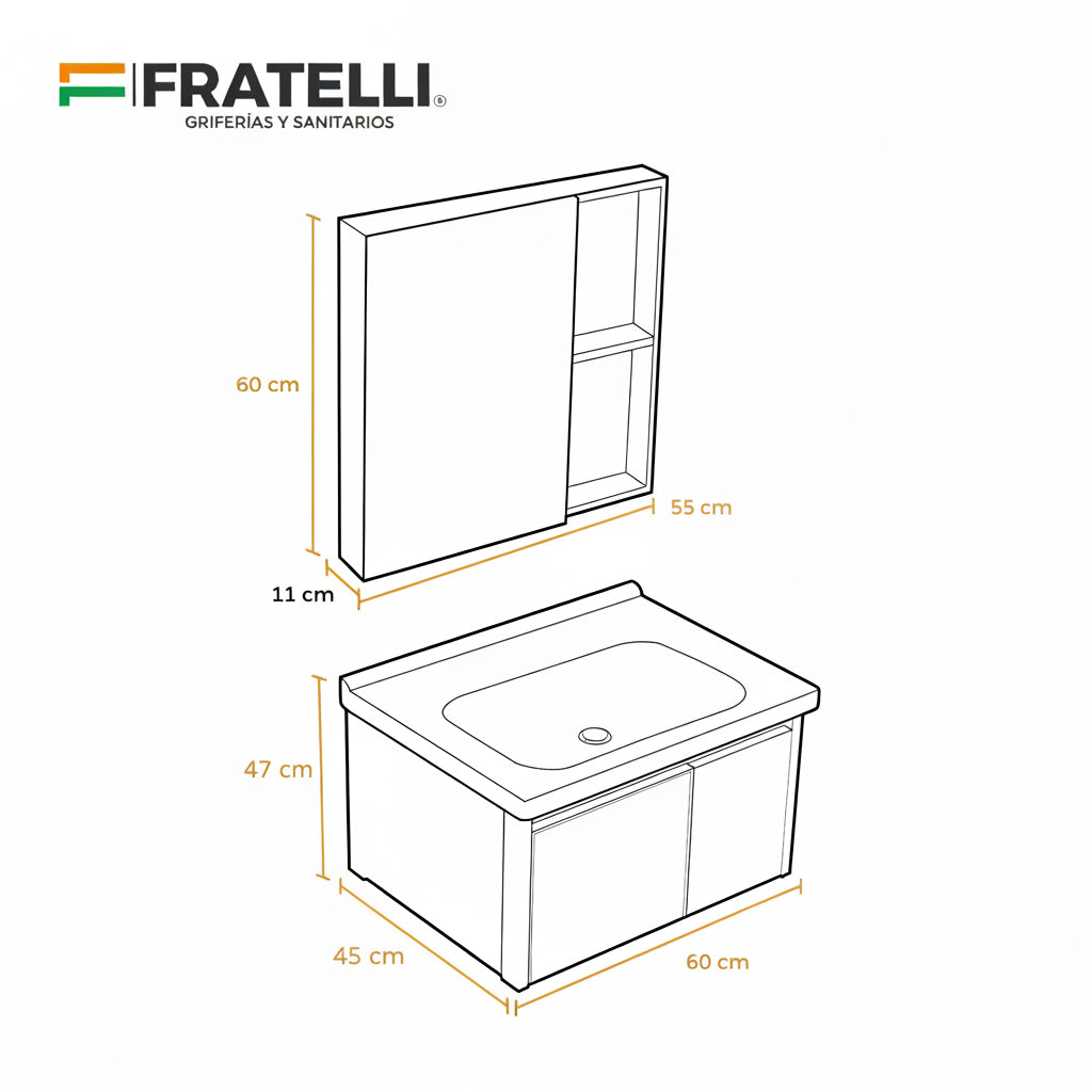 MUEBLE DE BAÑO DE PVC + ESPEJO - PV1001 BLANCO MARMOLEADO - FRATELLI