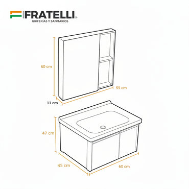 MUEBLE DE BAÑO DE PVC + ESPEJO - PV1001 BLANCO MARMOLEADO - FRATELLI