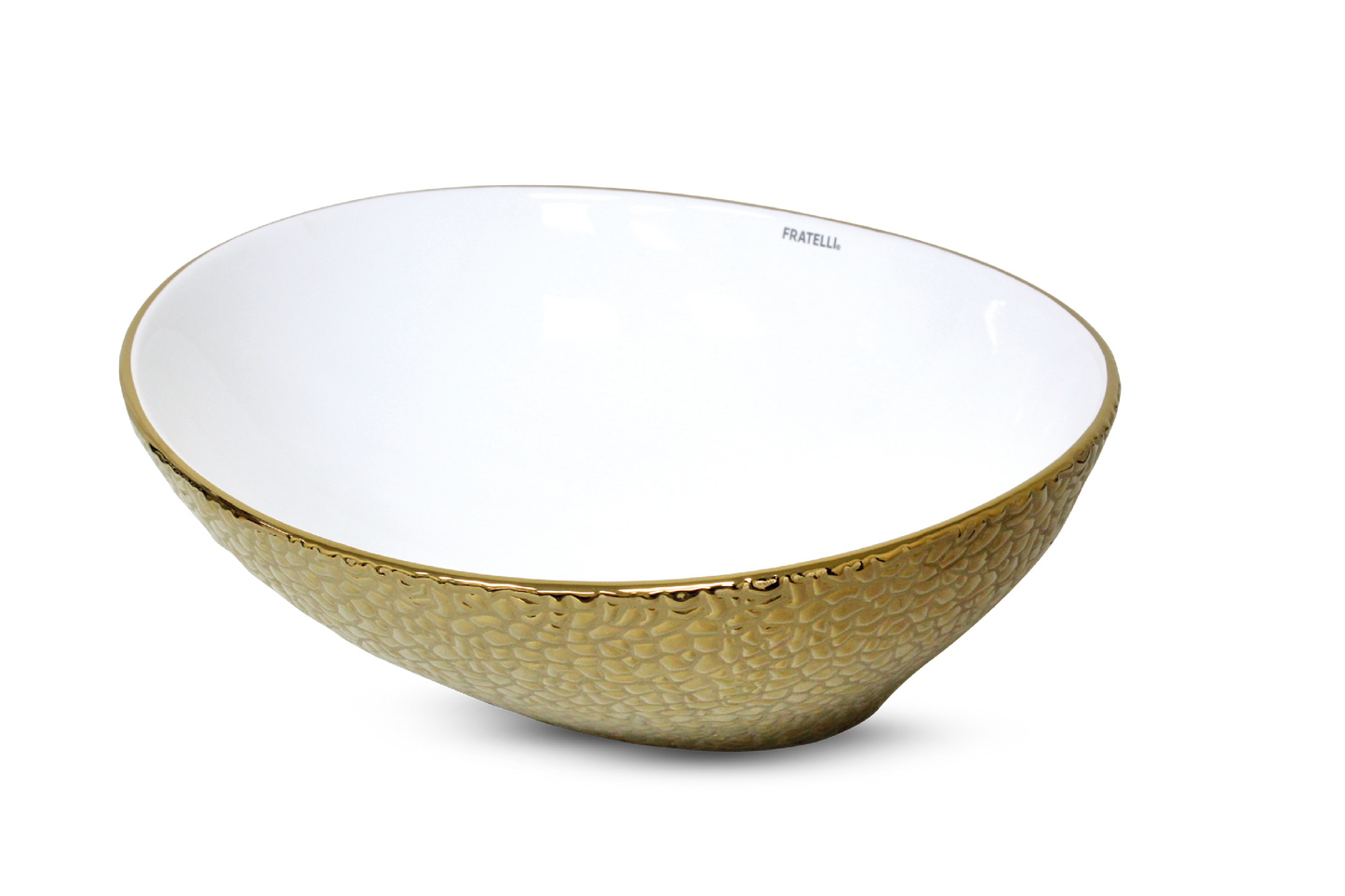 Bowl Loza (035 ) Mod.Ovalado Blanco C/Dorado Granito 40X33X14.5 - Fratelli