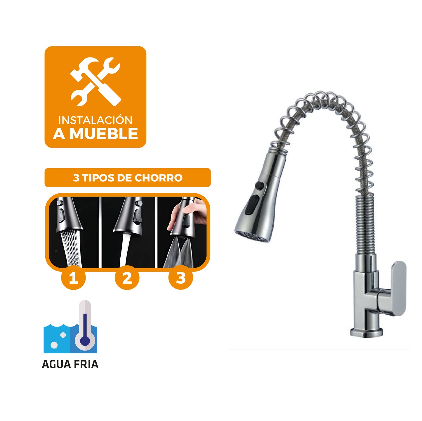 LLAVE P/COCINA AL MUEBLE ALBA C/3 FUNCIONES -CROMADO -FRATELLI