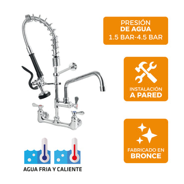 Mezcladora Industrial P/Cocina Cuisine con Rociador de 25 Pul. de altura a la pared Bronce - Fratelli Premium