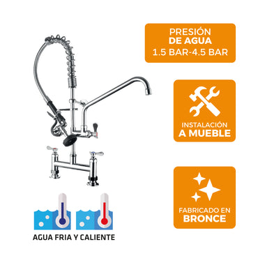 Mezcladora Industrial P/Cocina Cuisine con Rociador de 25 Pul. de altura al mueble Bronce - Fratelli Premium
