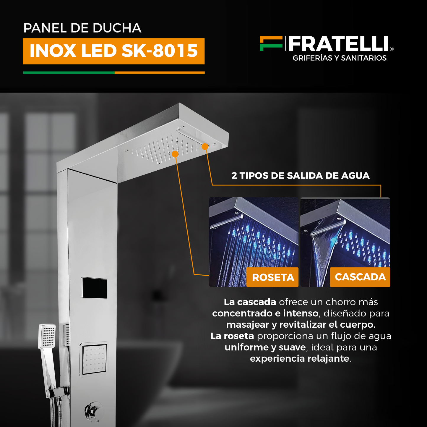 Panel De Ducha Inox Led Satinado Sk-8015 - Fratelli