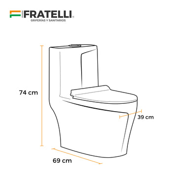 Inodoro One Piece + Tapa Asiento Y Acces. Minimalista Blanco 8285 (69X39X74) Fratelli