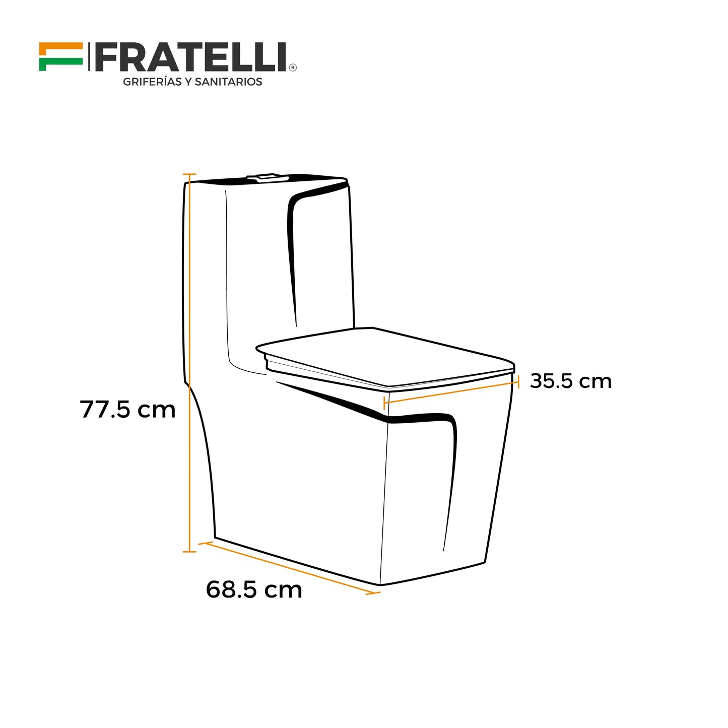 Inodoro One Piece + Tapa Asiento Y Acces. Minimalista Blanco 8295 (68.5X35.5X77.5) Fratelli