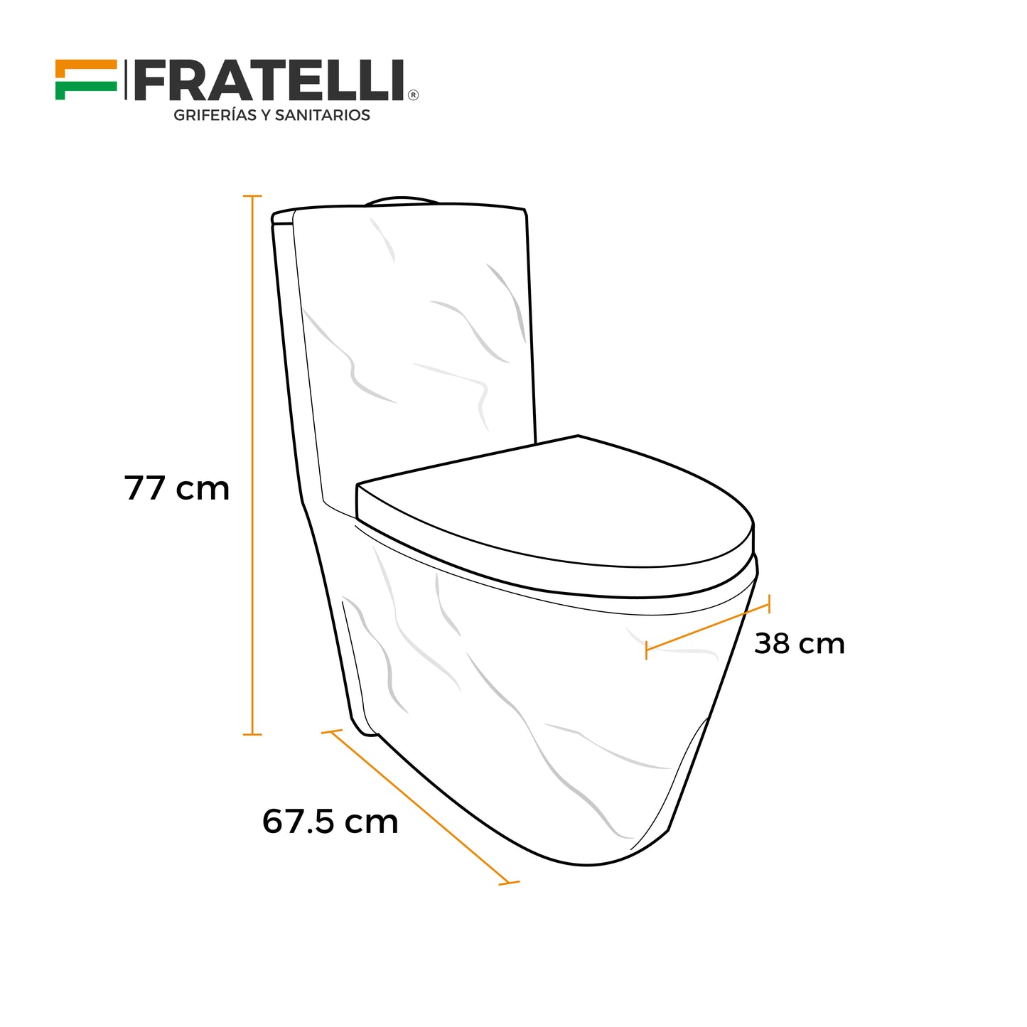 Inodoro One Piece + Tapa Asiento Y Acces. Minimalista Marmoleado 8616M-1 (67.5X38X77) - Fratelli