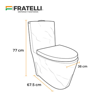 Inodoro One Piece + Tapa Asiento Y Acces. Minimalista Marmoleado 8616M-1 (67.5X38X77) - Fratelli