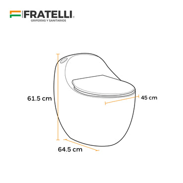 Inodoro One Piece Afrodita + Tapa Asiento Y Acces. Ovalado Blanco Y Linea Negra (645X450X615) - Fratelli Premium