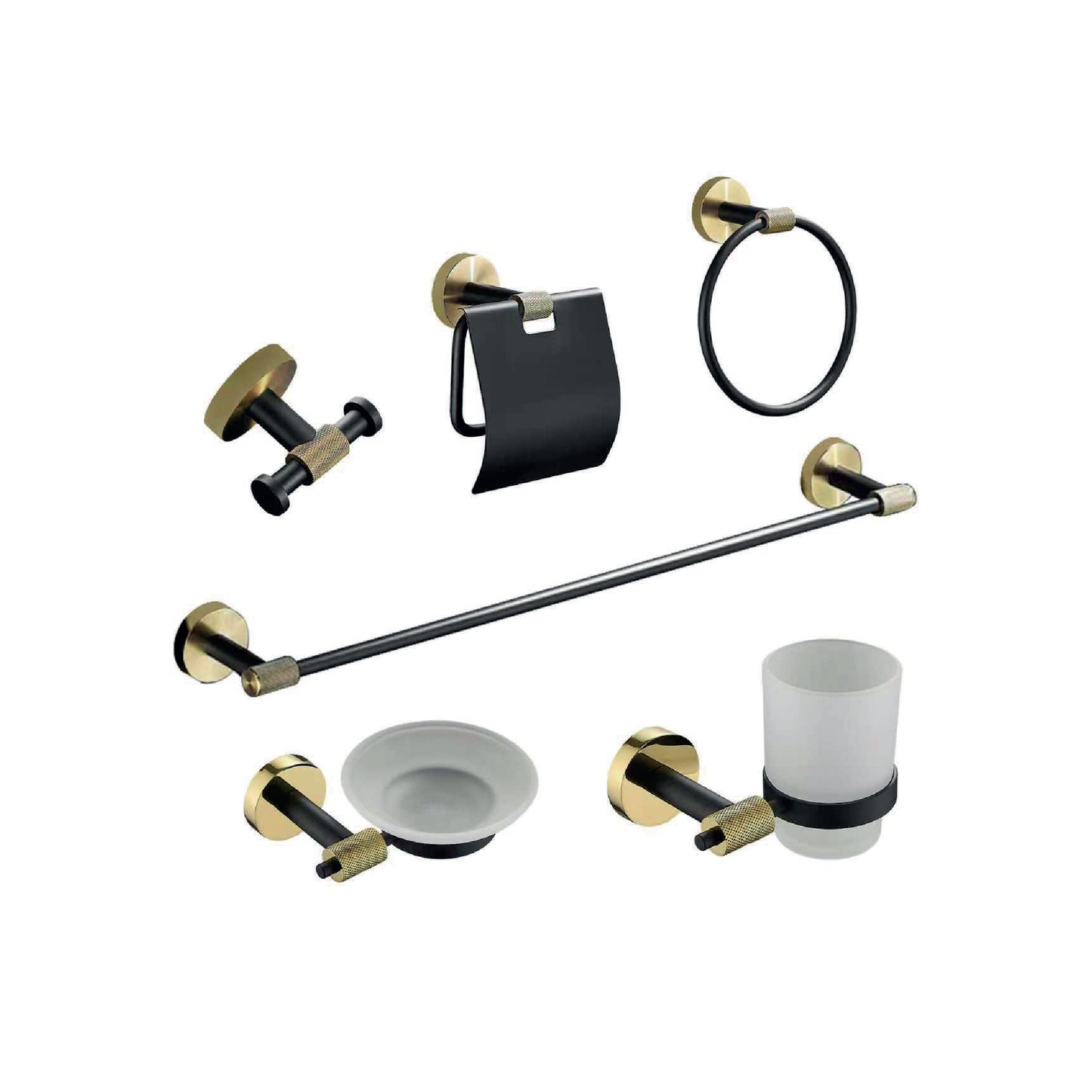 SET P/BAÑO 6 PZAS BASE CIRCULAR -BLACK&GOLD -FRATELLI