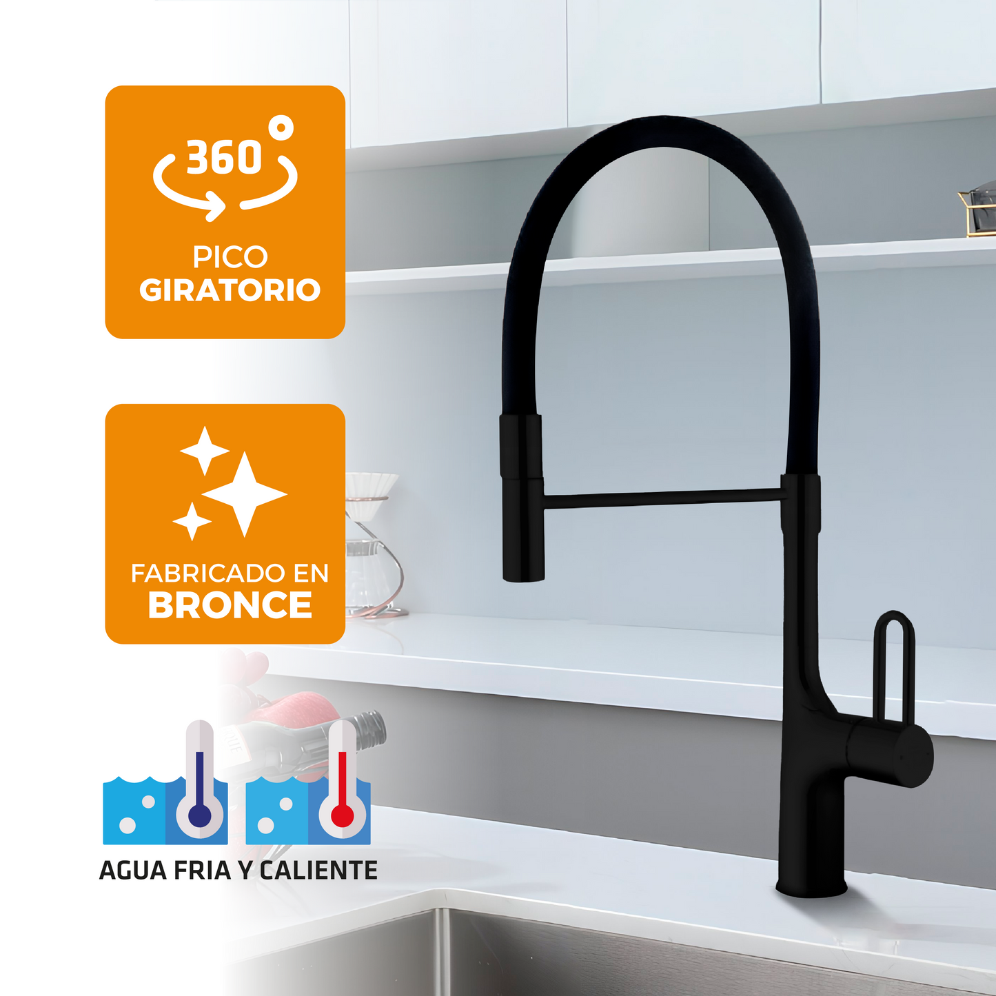 Mezcladora Monoc. P/Cocina Al Mueble Dallas-1 Bronce Black - Fratelli Premium