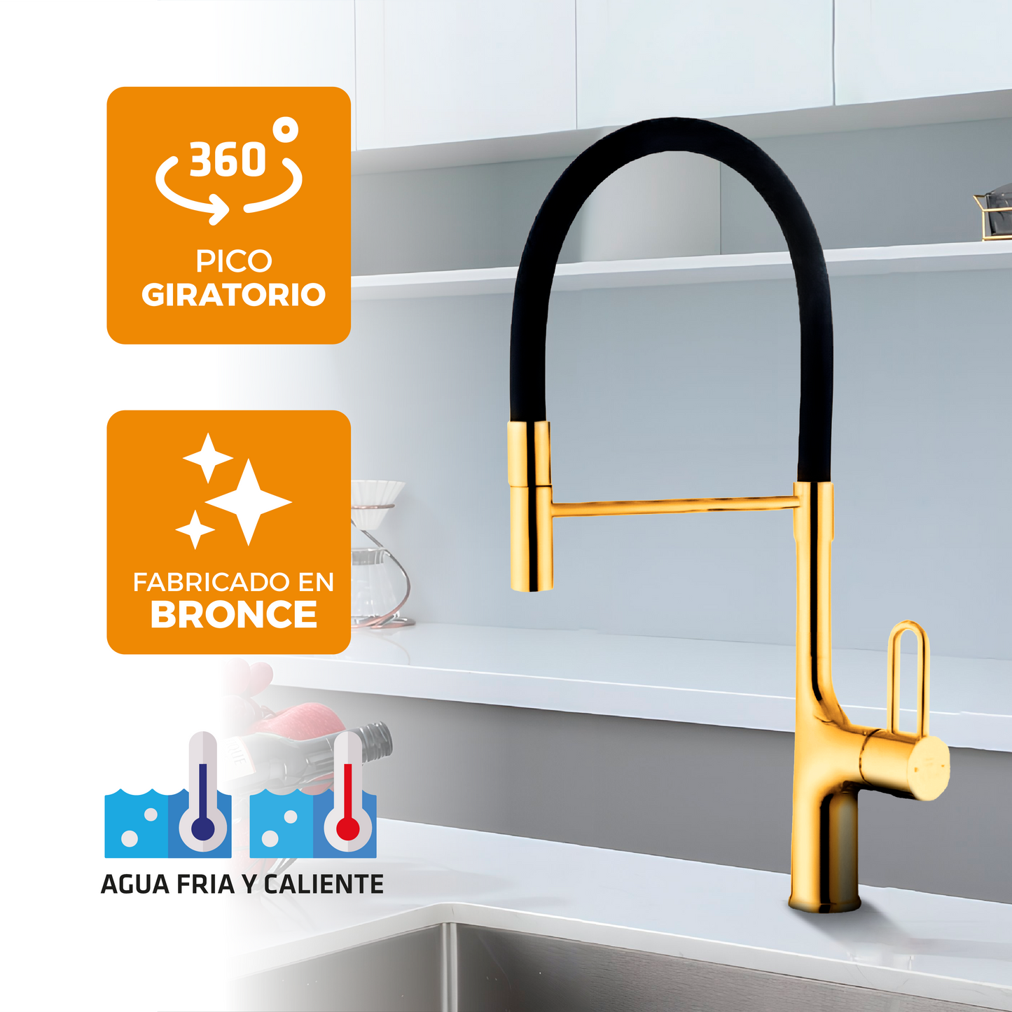 Mezcladora Monoc. P/Cocina Al Mueble Dallas-1 Bronce Gold- Fratelli Premium