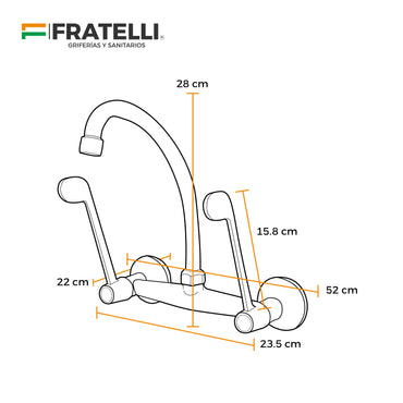 Mezcladora P/Cocina -Pared Aleta Hebel (Hospitalaria)-Fratelli