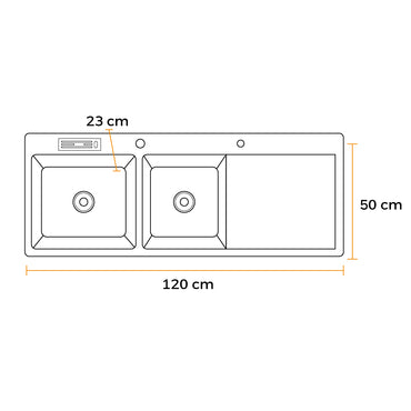 Lavadero Acero Inox. P/Marmol Doble Poza C/Porta cuchillo Black 120X50X23CM - Fratelli Signature