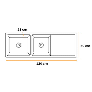 Lavadero P/ Marmol Doble Poza 120X50X23Cm Nano Black Infinity Premium - Fratelli